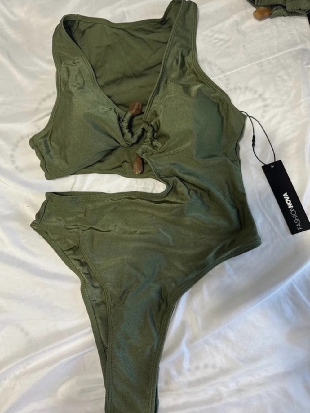 Fashion Nova Olive Green Cutout One-Piece Swimsuit